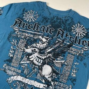 Archaic By Affliction Graphic Print T-Shirt Eagle‎ Design Blue Men's Size XL